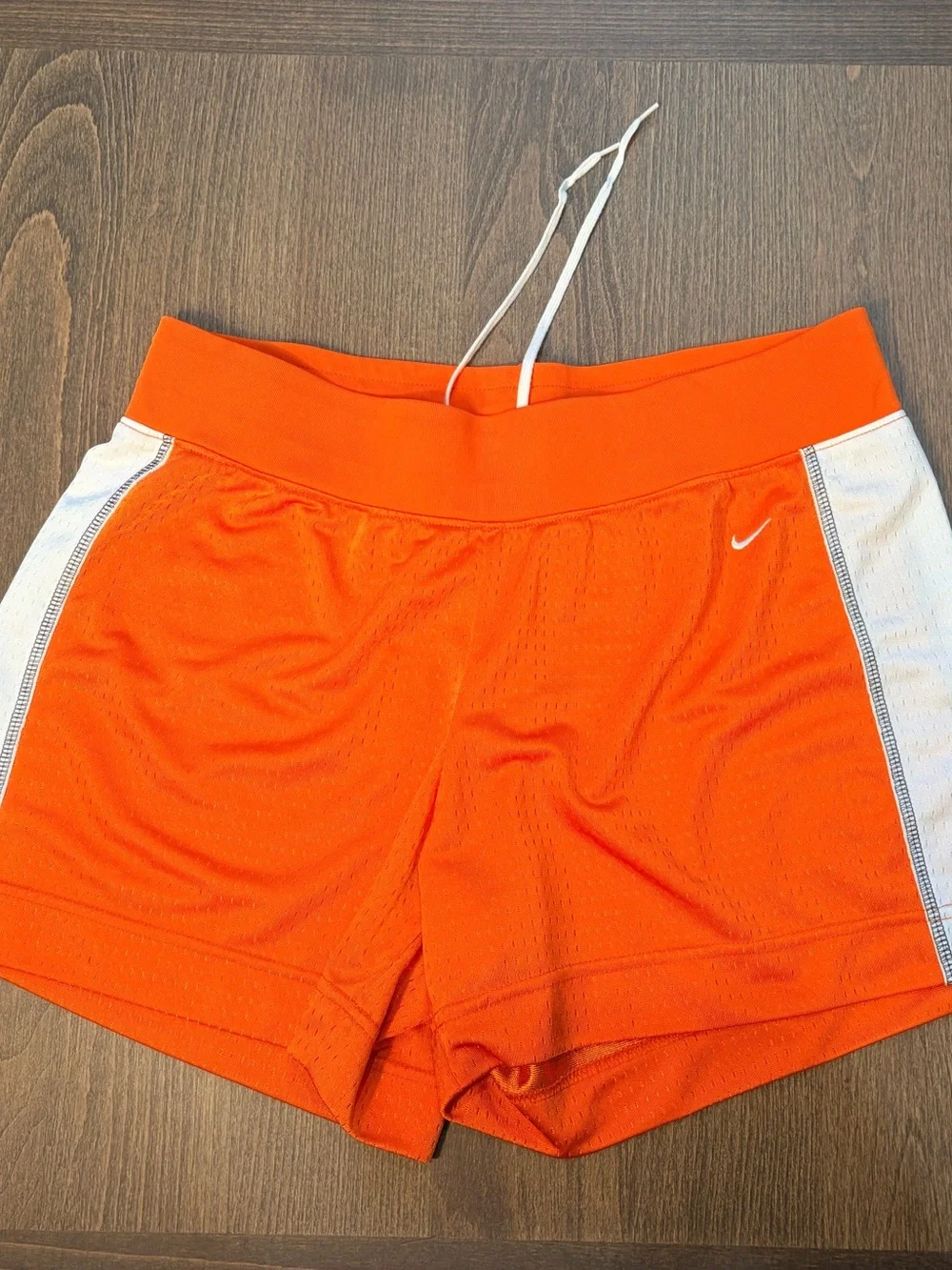Nike Women's Orange Mesh Athletic Shorts with White Side Panels